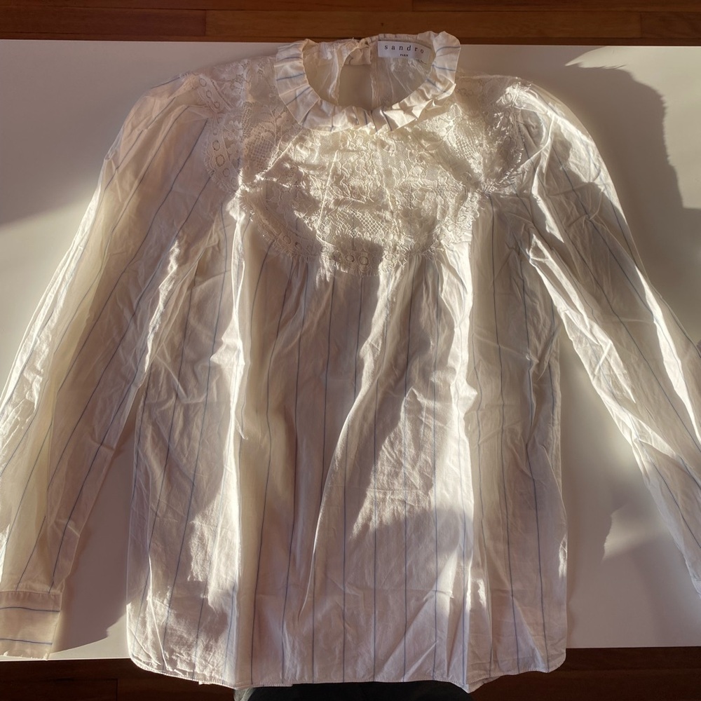Sandro Paris Cotton and Lace Top